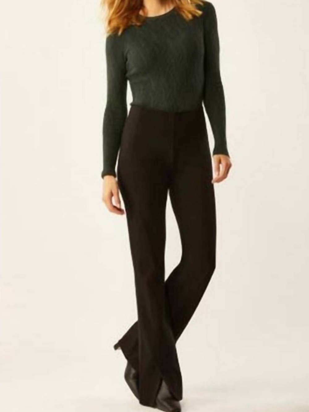 ECRU Pull On Black Boot Cut Split Hem Pants